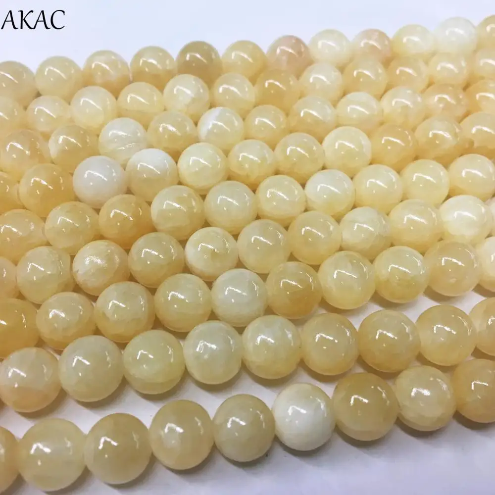 

AKAC natural bee jade yellow honey jade loose beads 6/8/10mm for jewelry diy making wholesale gemstone beads