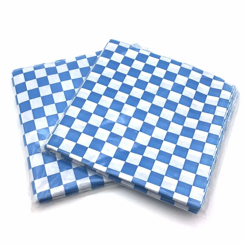 12''x12''Blue проверить сухой выпечки вощеная бумага с рисунком Deli масло обертывание подкладка в корзину фаст-фуд упаковка одноразовые сэндвич-бумага s инструменты