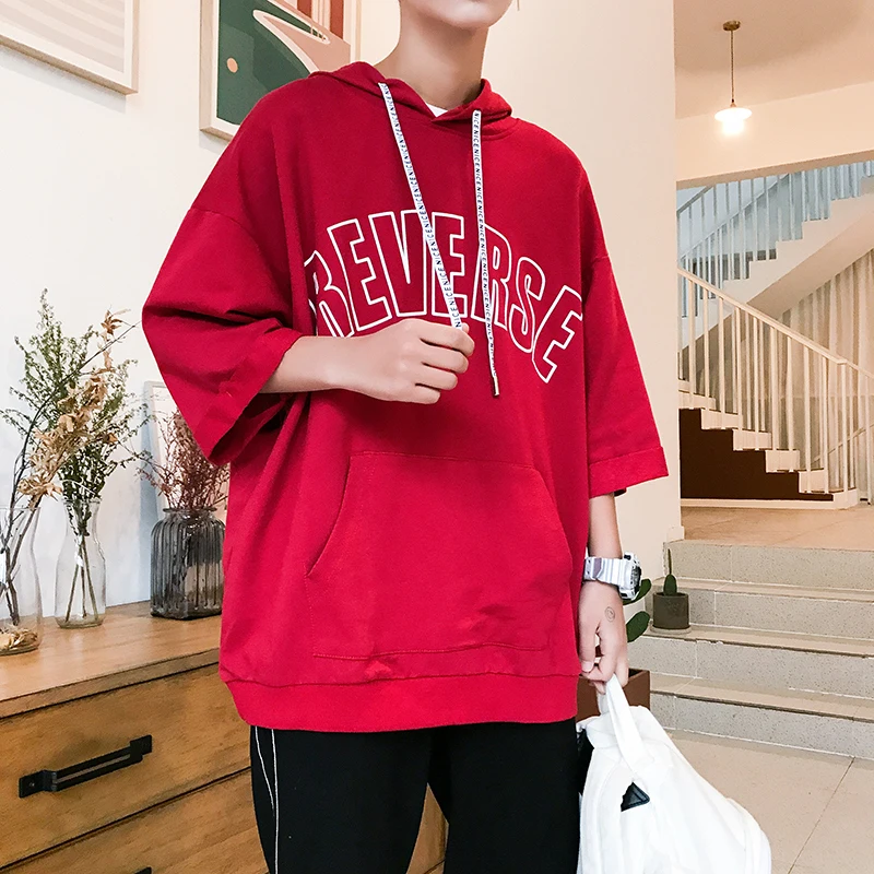 

Spring New Short-sleeved Hoodies Men Fashion Casual Hooded Sweatshirt Man Streetwear Wild Hip Hop Loose Pullover Hoody S-5XL