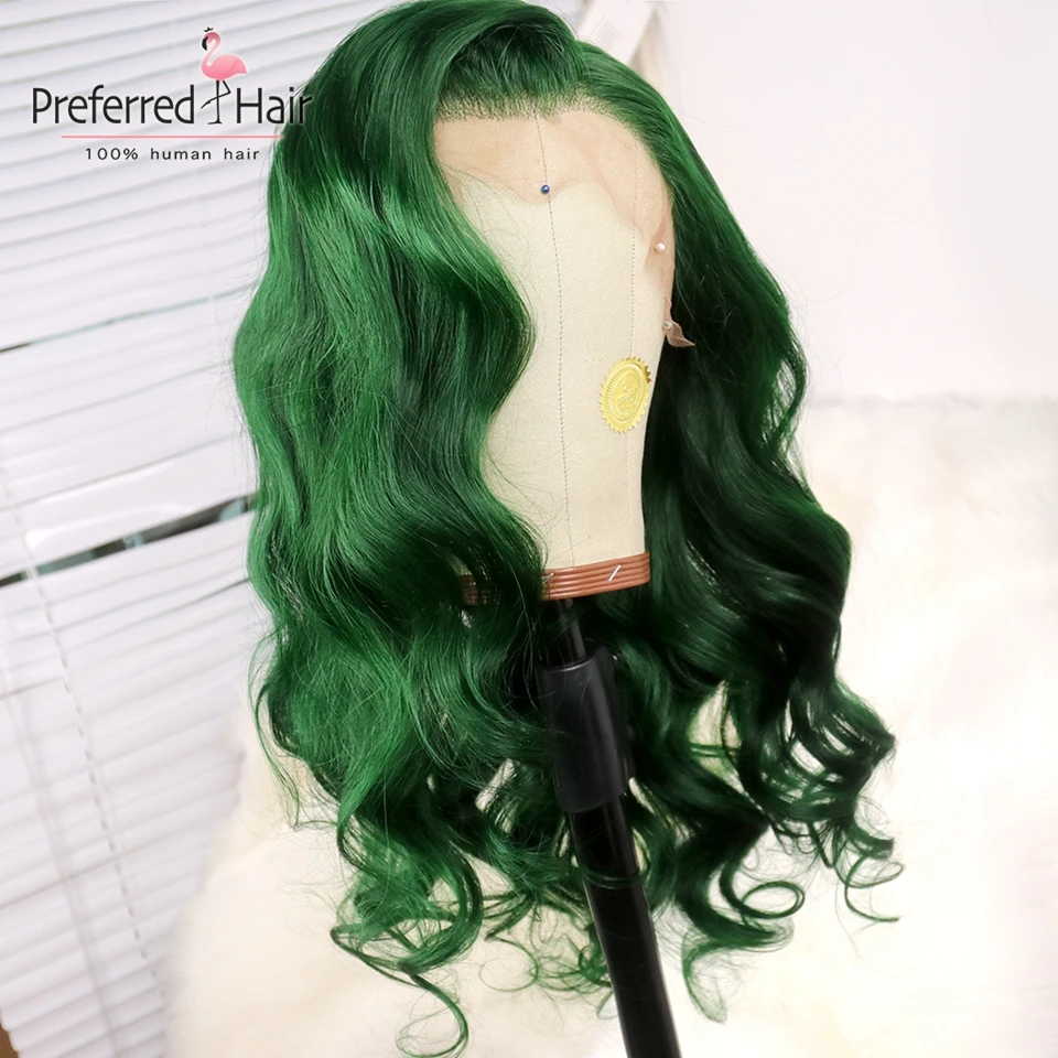 Предпочтительный бесклеевой зеленый парик 150% плотность кружева фронта человеческих волос парики для женщин remy волос бразильский