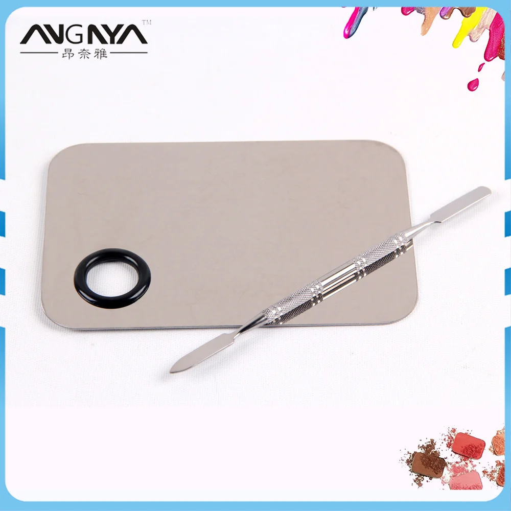 

ANGNYA Stainless Steel Cosmetic Foundation Tool Pro Art Makeup Tool Mixing Palette Kit With Spatula Necessary Square Tool Set