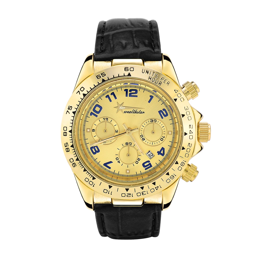 Gold Cass font b Watch b font Wealthstar Mens font b Watches b font Genuine Leather