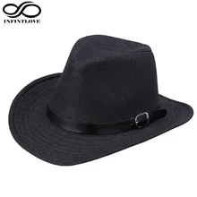 LUCKYLIANJI Мужская Женская фетровая шляпа в стиле джаз кожаный ремешок Летний пляж с широкими полями соломенная ковбойская шляпа(один размер: 58 см