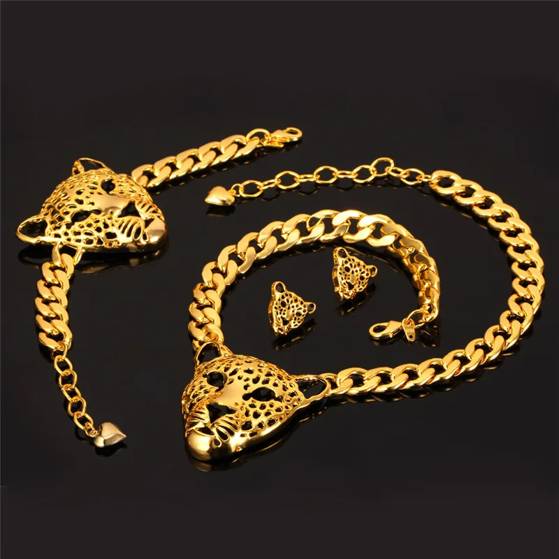 

Collare African Statement Jewelry Sets For Women Gold/Silver Color Lion Head Earrings Bracelet Necklace Sets S555