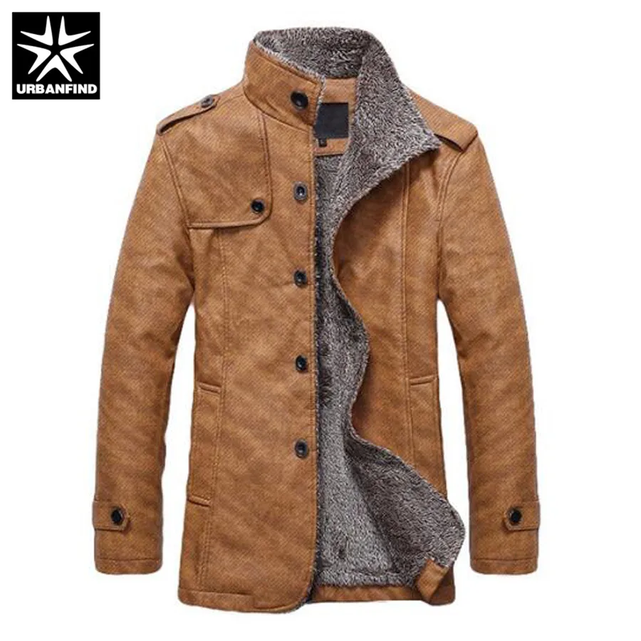 

URBANFIND 2018 Men's Winter Jacket Plus Size 4XL Men PU Leather Motorcycle Warm Jackets Velvet Windbreaker Male Casual Long Coat