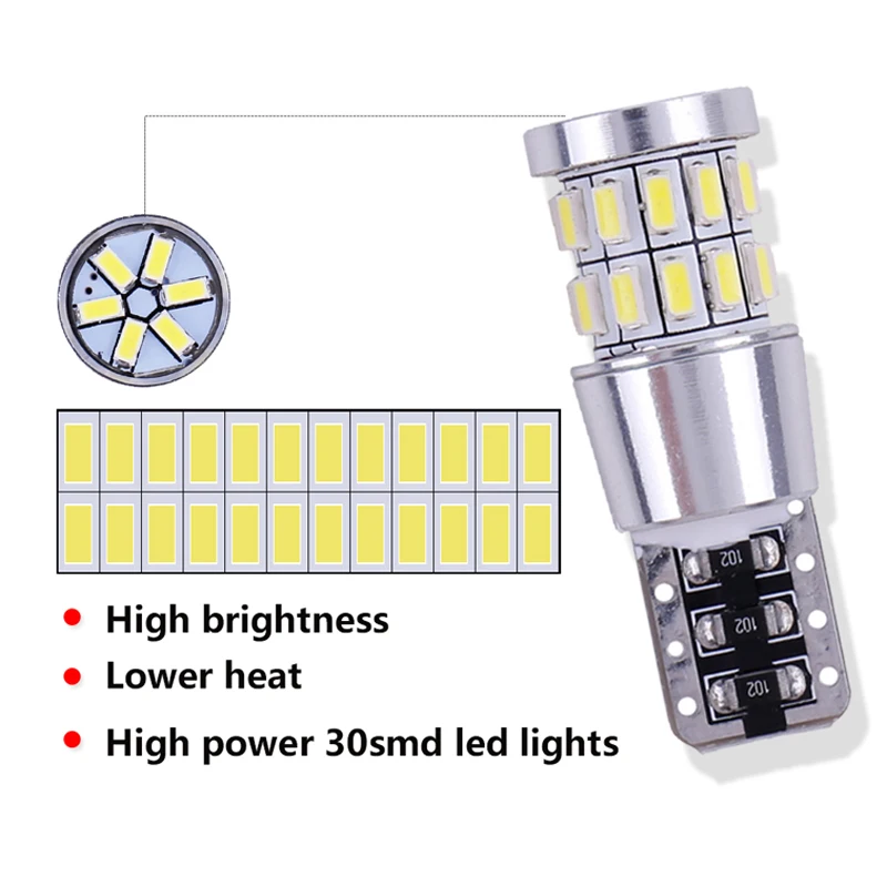 Светодиодный светильник T10 W5W 194 168 Canbus 1 шт. белый 3014 30 SMD для салона автомобиля