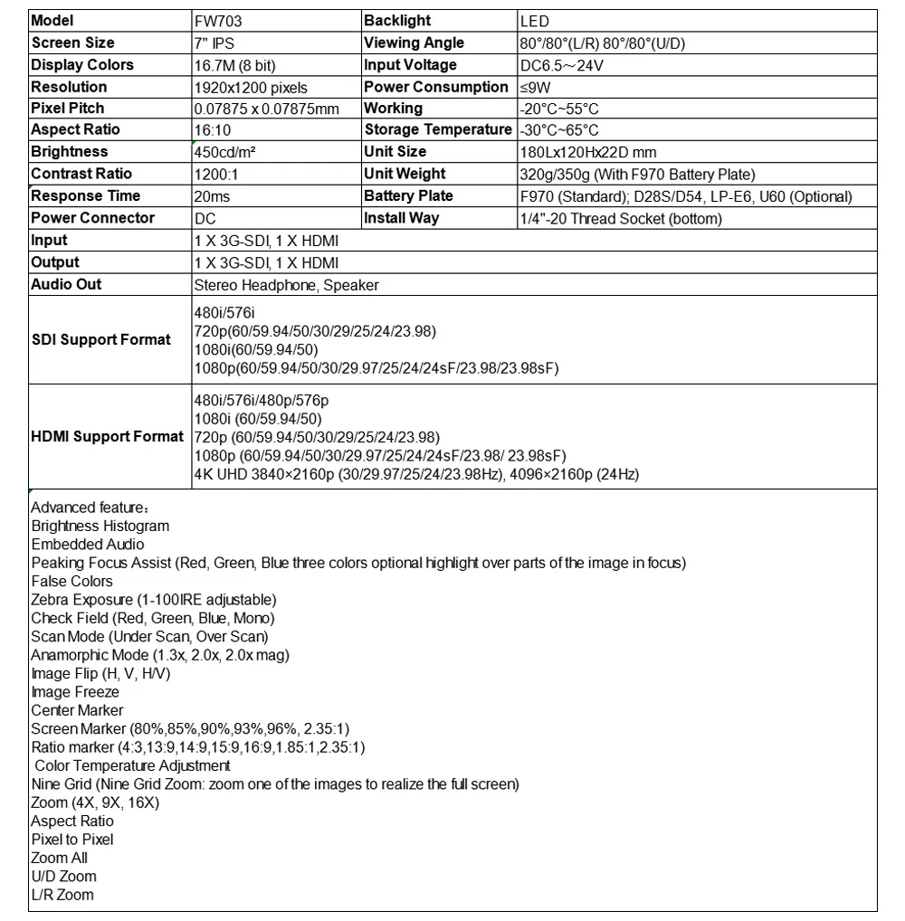 specifications