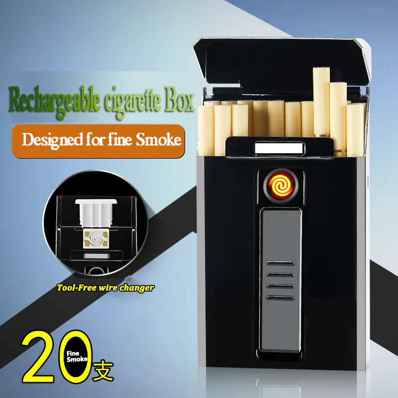  The latest Metal windproof lighter USB charging Electronic lighter Charging cigarette box Can hold 