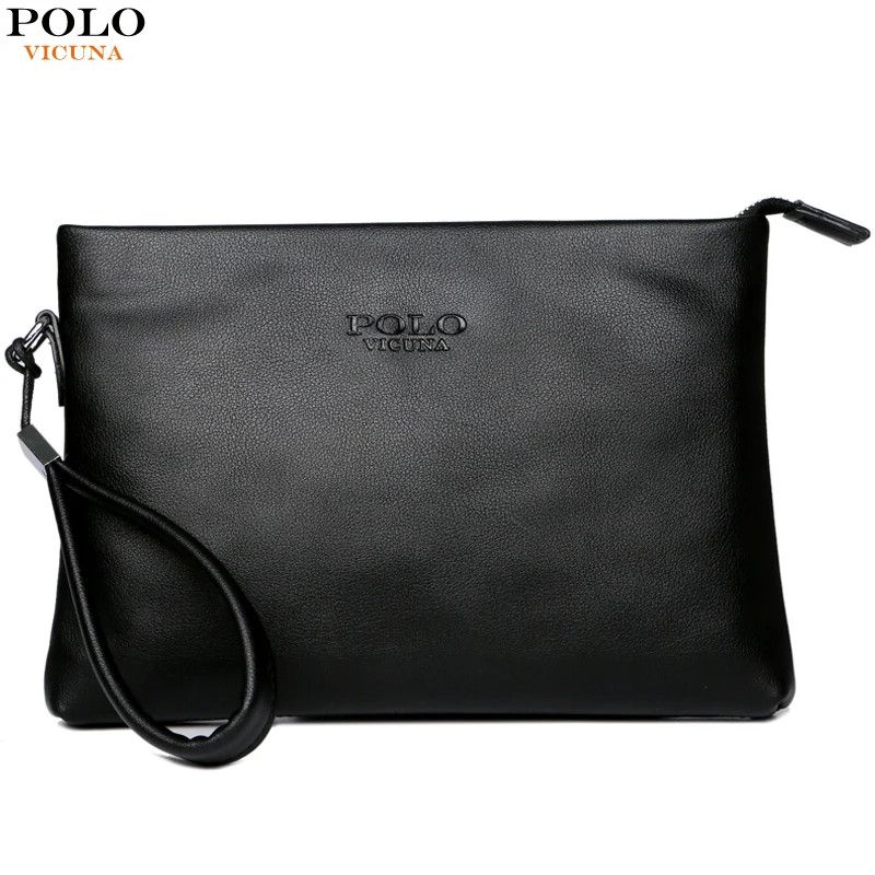 VICUNA POLO Black Leather Mens Clutch Bag Business Handbag Men Wallet Simple Man Clutch Purse ...