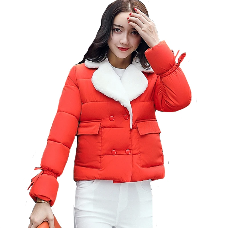 

2019 turn down collar women winter coat female outerwear ladies thick warm short jacket slim breast button jaqueta feminina