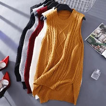 Женский пуловер средней длины, сплошной цвет, витая пряжа, жилет, без рукавов, свитер r6218