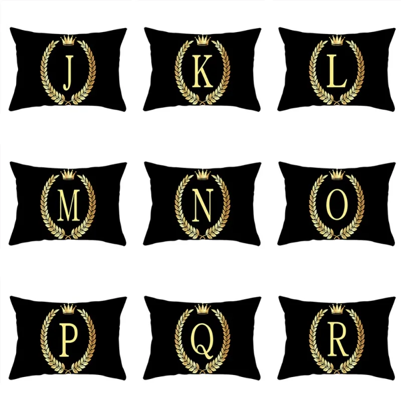 

Black Rectangular Crown J to R Letters Soft Peach Velvet Decorative Pillowcase Pillow Case for Home