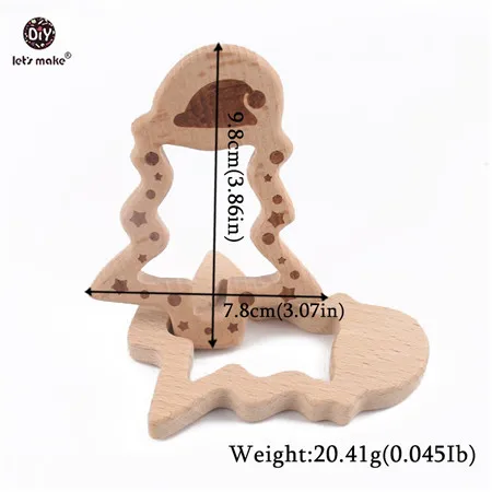 Let's Make/1 шт. Прорезыватель для зубов, деревянные кольца в виде животных, единорог, камера, ежик, деревянный Прорезыватель для зубов, кулоны для кормления, игрушки для прорезывания зубов - Цвет: Christmas tree 1