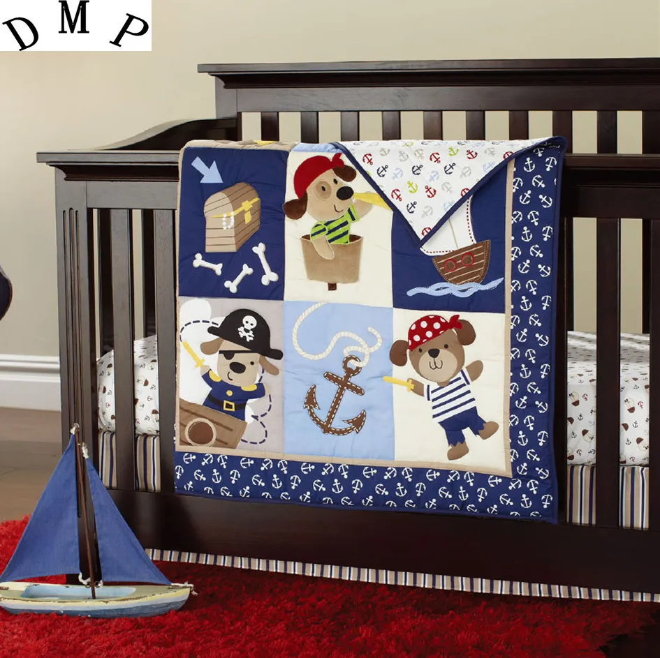

Promotion! 7PCS embroidered Cotton Baby Cot Bedding Set Newborn Cartoon , include(bumper+duvet+bed cover+bed skirt)