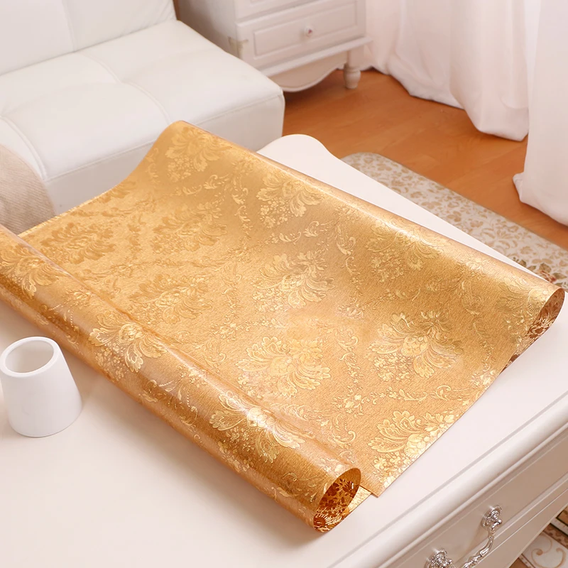 

Bronzing table mat European gold luxury tablecloth PVC plastic waterproof wooden table mat party table decoration custom made