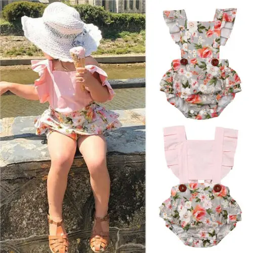 

2019 Cute Baby Girl Romper Floral Pink Jumpsuit Sunsuit Summer Outfits for Kid clothes toddler Children newborn infant 0-24M