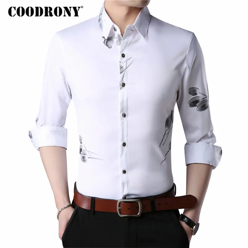 

COODRONY Casual Shirts Fashion Print Long Sleeve Shirt Men Dress Clothes 2018 Autumn New Arrivals Slim Fit Camisa Masculina 8745