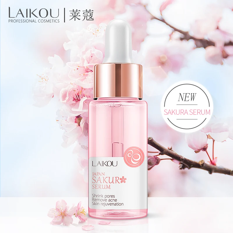 LAIKOU Sakura Face Serum Japan Skin Care Shrink Pores Remove Acne Liquid Moisturizing Face Essence Brighten Skin Serum 15ML