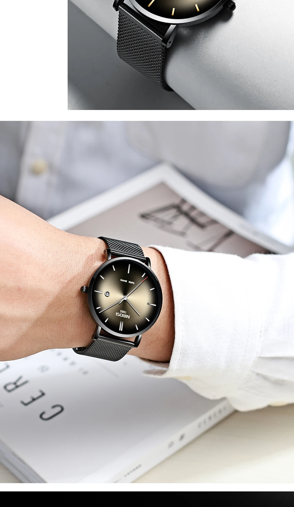 NIBOSI модные для мужчин s часы лучший бренд класса люкс кварцевые часы для мужчин повседневное сетки сталь Дата