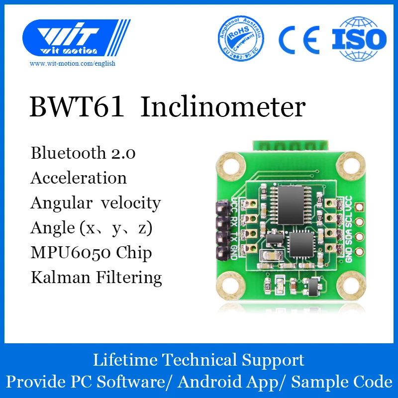 Bluetooth Инклинометр BWT61 Высокоточный 6-Axis AHRS акселерометр+ гироскоп+ угол(XYZ, 100 Гц Выход), Поддержка ПК/Android/Arduino