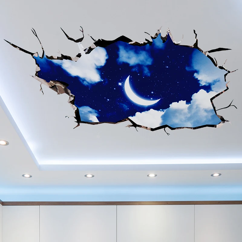 

[SHIJUEHEZI] 3D Sky Moon Clouds Wall Sticker Home Decor Living Room Bedroom Floor Decoration Removable Vinyl DIY Ceiling Sticker