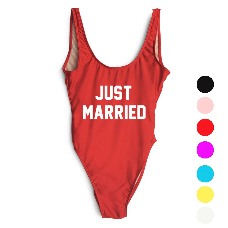 

Sexy One Piece Swimsuit 2018 Bikinis Women New Letter JUST MARRIED Beach Wear Summer Bathing Suit Swimwear