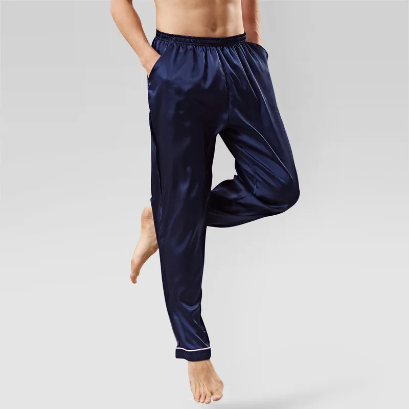Новое поступление лед Шелковая пижама мужская летняя однотонная свободная пижама брюки атласная Повседневная Мягкая Домашняя одежда Pantalon Pyjama Homme MA50198