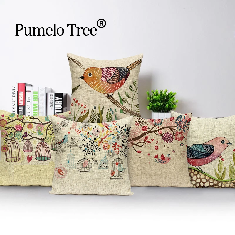 

Cartoon Cute Birds Cushion Cover Colorful Car Beds Gift Pillow Cover Linen Print Pillow Covers Decorative Custom Throw Pillows