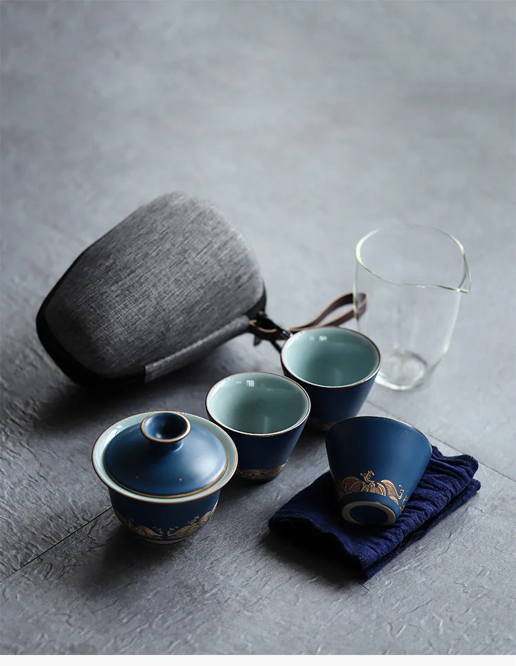 TANGPIN синий керамический чайник gaiwan с 3 чашками gaiwan чайные наборы портативный чайный набор для Путешествия Посуда для напитков