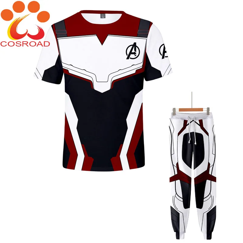 Cosroad Avengers 4 Endgame Quantum Realm T shirt and Pant Cosplay Men Women Costume Adult Playing T-shirt Trouser Suit