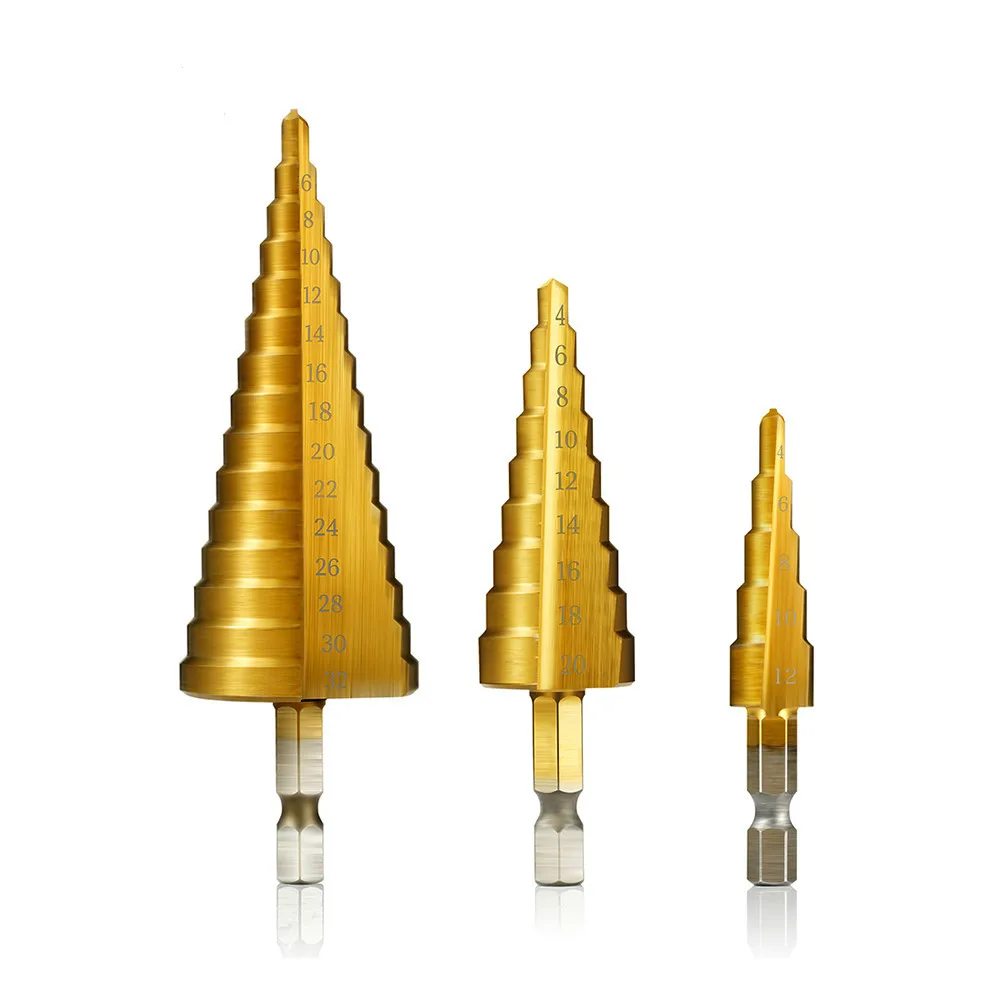 

HSS Step Drill Bit Set for Metal 4-12/4-20/4-32mm Hex Shank Titanium Coat Metalworking Core Drill Bit Power Tool Hole Saw
