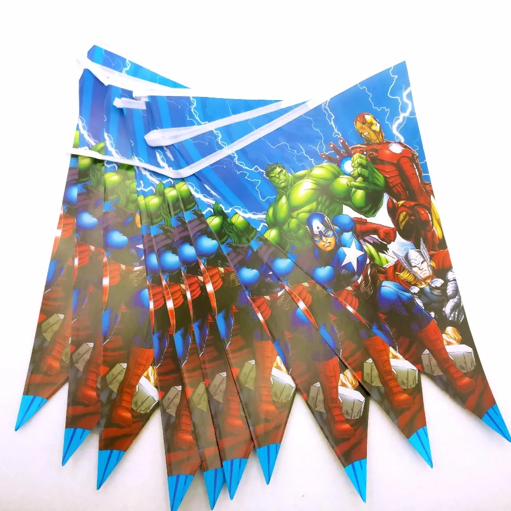 

1set The Avengers Banner 2.5M small Flags Pennant Theme Kid Boy Birthday Party supplies Cartoon Decoration