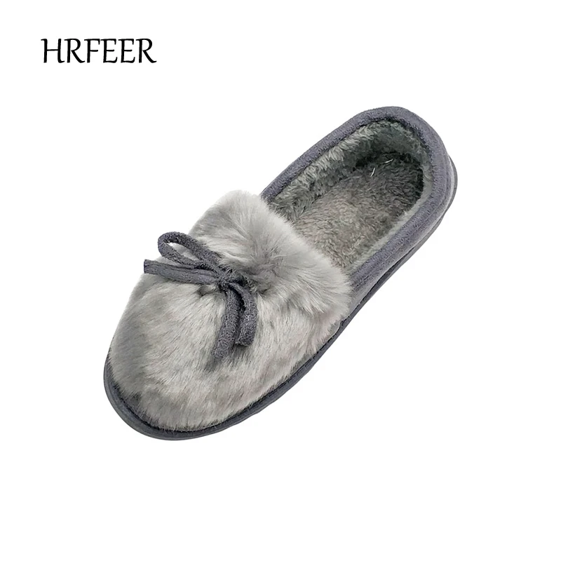 

HRFEER 2018 Women Flats Cute Bow Soft Winter Warm Cozy Flat Home Cotton Shoes Casual Woman Rabbit Fur Flat Shoes Botas Mujer