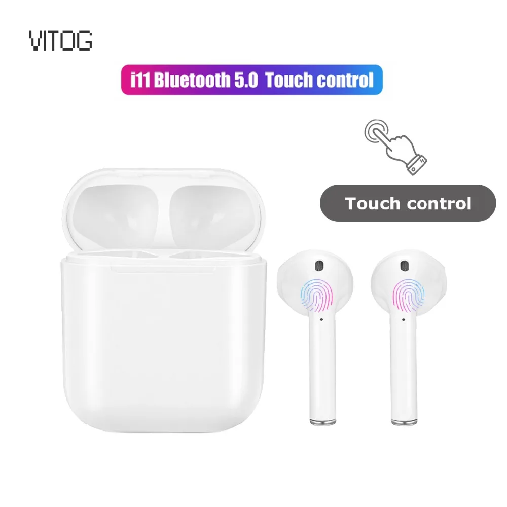 

VITOG i11 TWS Mini Wireless Bluetooth Touch Earphone Stereo Earbud Headset with Charging Box Mic for Iphone Android air pods