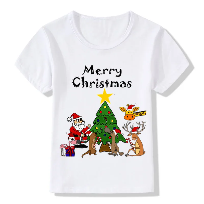 

Santa and Friends Merry Christmas Pattern Children T shirt Kids Baby Cartoon Funny Clothes Boys Girls Summer T-shirt,ooo5027