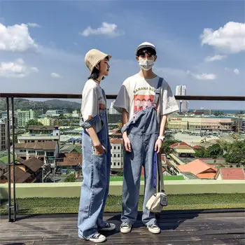 

Summer Super Handsome Couple Bib Jeans Trend Wild Mens Jumpsuit Fashion Casual Couple Overalls Good Quality