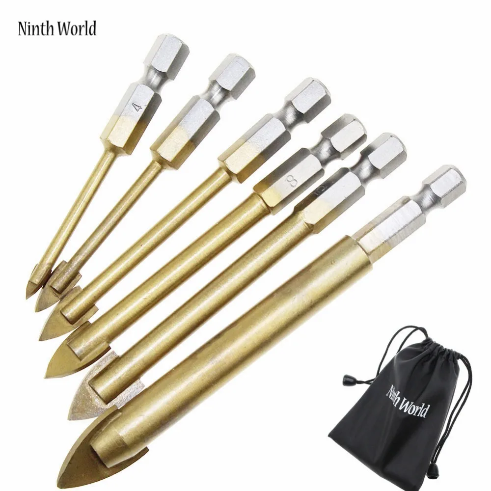 Ninth World 6Pcs Cemented Carbide Glass Drill Bit Set 4MM 12MM Hex