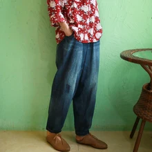 Женские хлопковые джинсовые брюки потертые джинсы Mujer эластичные винтажные отбеленные свободные брюки капри широкие брюки 0965