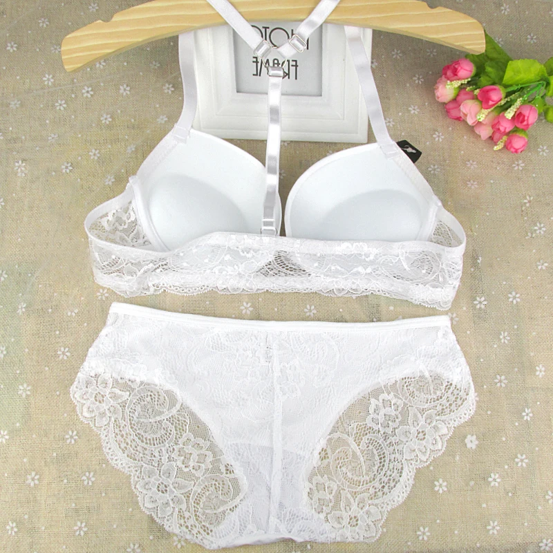 Deep V Sexy Y-line Straps 6 Colors Brassiere Fashion Soft Lace Bra and Panty Set Women Bras Front Closure Female Lingerie Bras