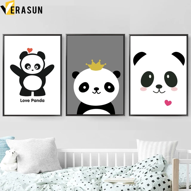 cartoon love panda quotes wall art canvas painting nordic posters