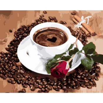 

DIY Diamond Embroidery Coffee Diamond Painting Cross Stitch Full Round Rhinestone Mosaic Flower Unfinished Home Decor