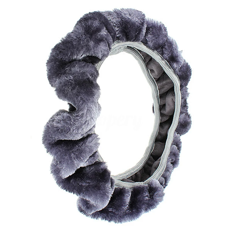 36-38cm Grey Universal Car Auto Soft Plush Warm Steering Wheel Cover For Winter