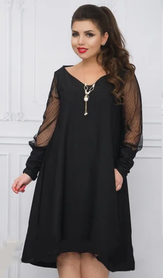 Черный Женское платье большого размера, Сетчатое вечернее платье, 5XL 6XL, большие размеры, свободное летнее платье, повседневное черное пляжное платье для женщин vestidos - Цвет: Черный