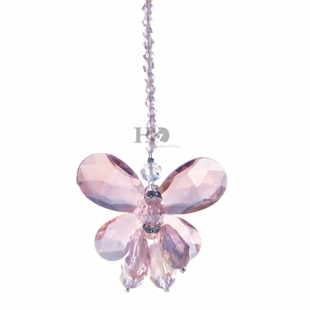 

H&D Hanging Pendant Pink Butterfly Crystal Suncatcher FengShui Home Decor Car Rearview Mirror Decoration Hanging Pendant Gifts