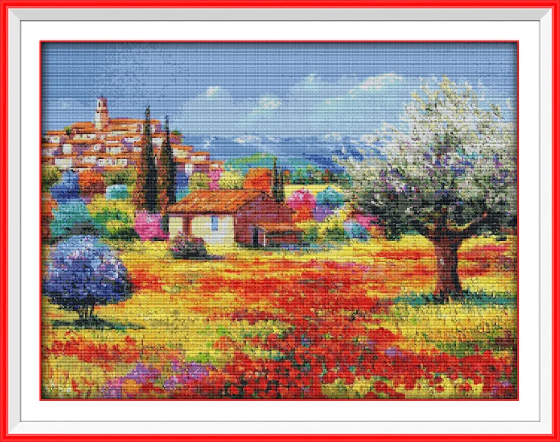 

Colorful rural scenic Gogh Printed Canvas DMC Counted Chinese Cross Stitch Kits printed Cross-stitch set Embroidery Needlework
