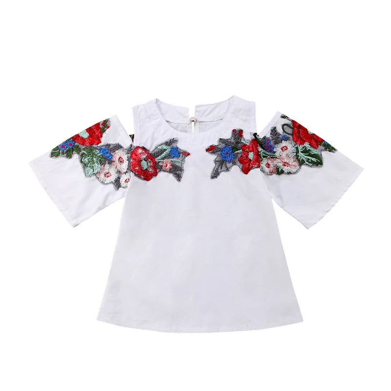 New Fashion Baby Girls Embroidered Flower T shirt Casual Short Sleeve
