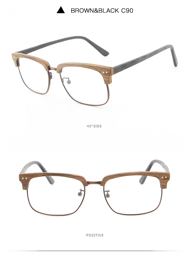 AZB, оптические очки, оправа из натурального дерева, полуоправа, прозрачные очки, деревянные очки для близорукости/дальнозоркости, оправы для очков по рецепту oculos