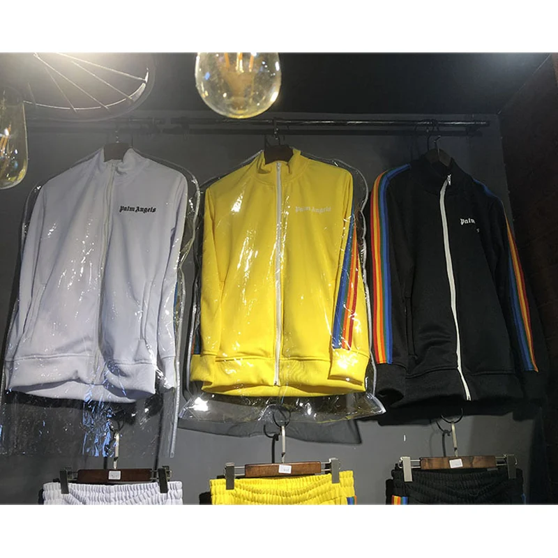 

Palm Angels Jackets Women Men 1:1 Rainbow Exclusive Palm Angels Jacket Joggers Striped Yellow Black White Palm Angels Jackets