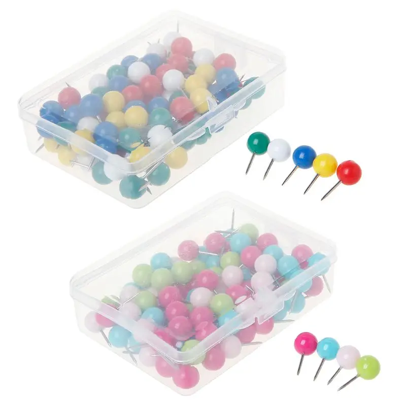 100pcs Multi-Coloured Translucent Assorted Push Pins Drawing Cork Board Office