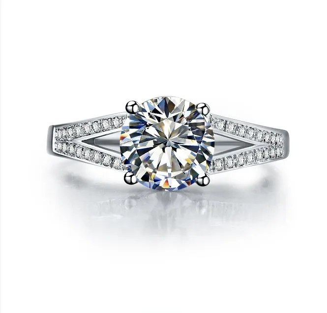 Тесты как реальные 2ct Муассанит Обручение кольцо для женщины серебро, белое золото крышка Forever Brilliant
